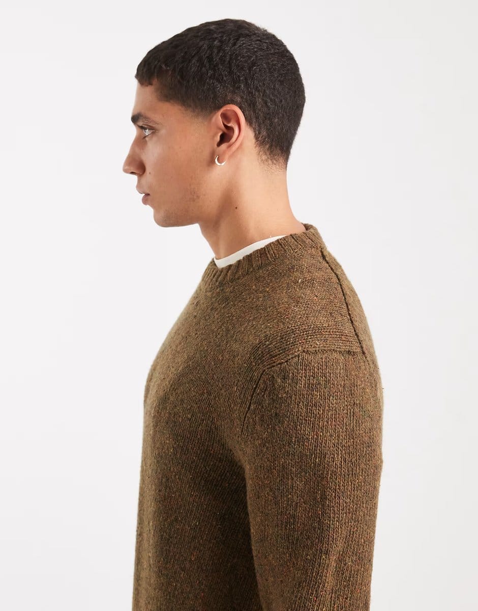 ASOS ONLY & SONS crew neck knit jumper in speckled olive - 4