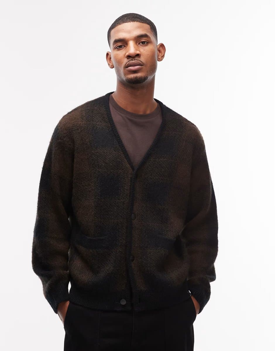 ASOS Carhartt WIP everson knitted cardigan in brown and black check