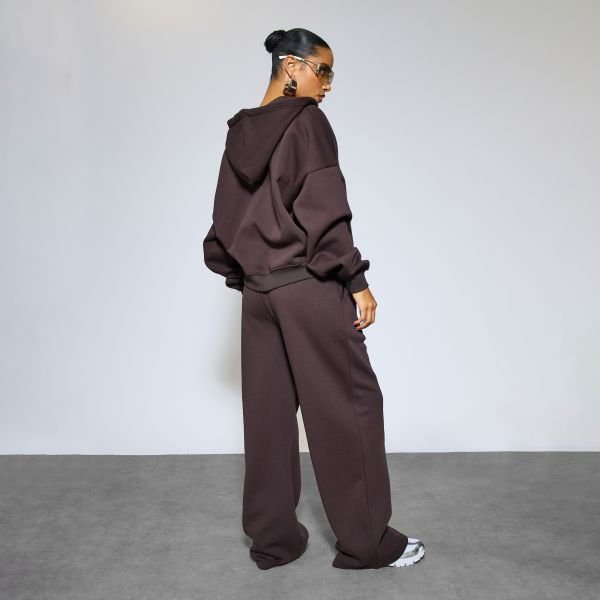 EGO Mid Rise Wide Leg Joggers In Chocolate Brown, Women's Size UK 6 - 2