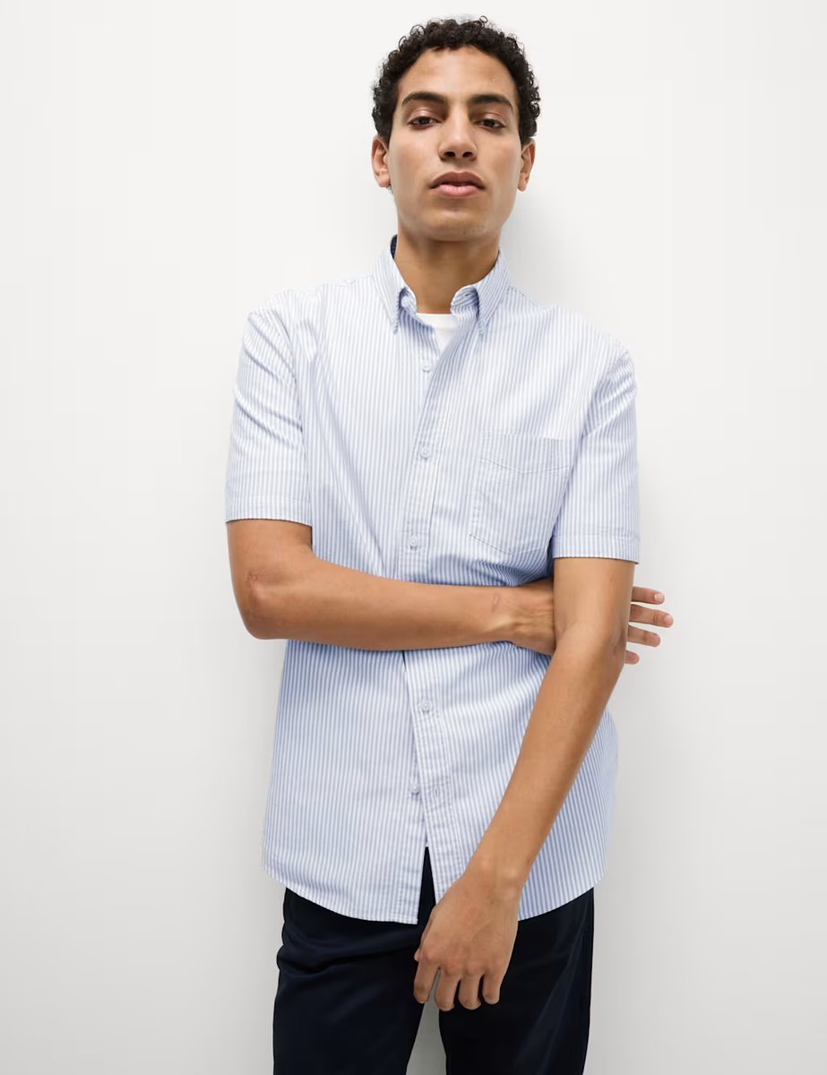 Marks & Spencer M&S Ultimate Pure Cotton Striped Oxford Shirt Blue Mix - 2