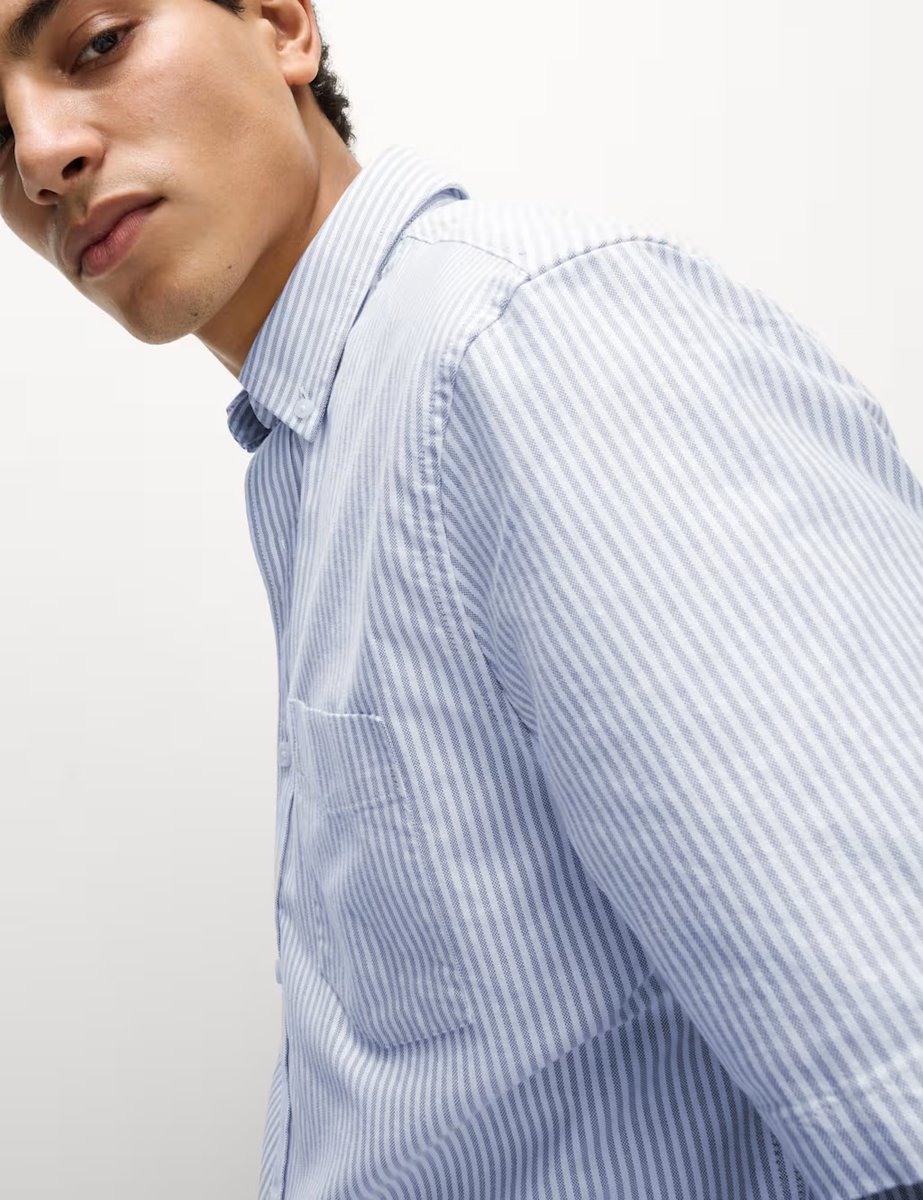 Marks & Spencer M&S Ultimate Pure Cotton Striped Oxford Shirt Blue Mix - 3