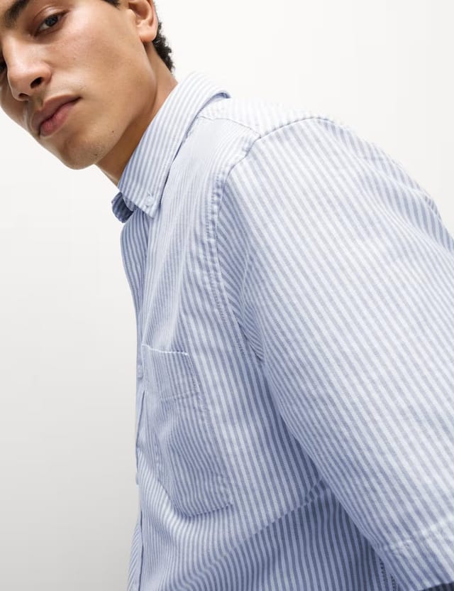 Marks & Spencer M&S Ultimate Pure Cotton Striped Oxford Shirt Blue Mix - 3