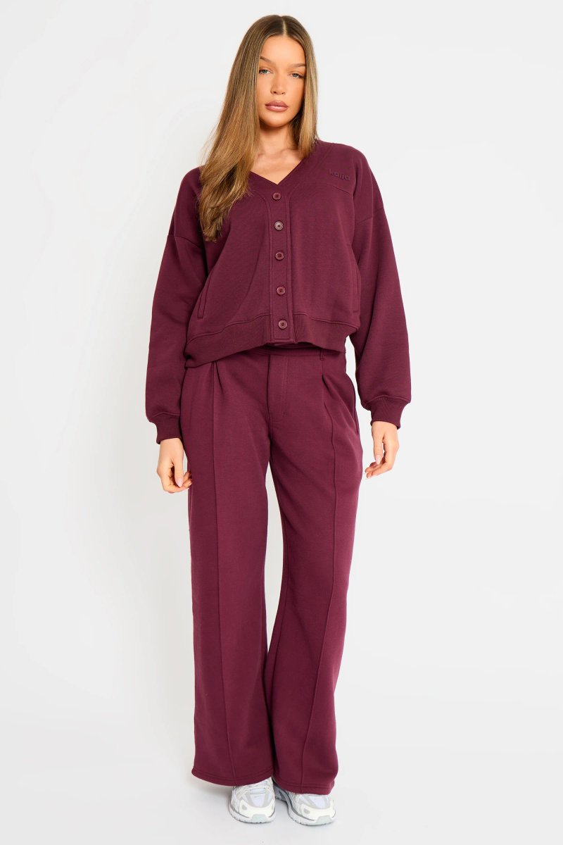 Kaiia Kaiia Logo Button Down Oversized Sweat Cardigan Dark Cherry - 3