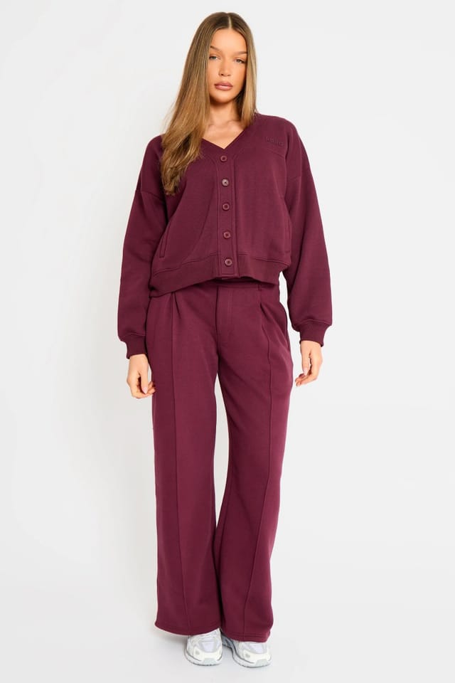 Kaiia Kaiia Logo Button Down Oversized Sweat Cardigan Dark Cherry - 3