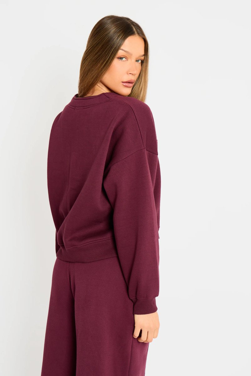 Kaiia Kaiia Logo Button Down Oversized Sweat Cardigan Dark Cherry - 4