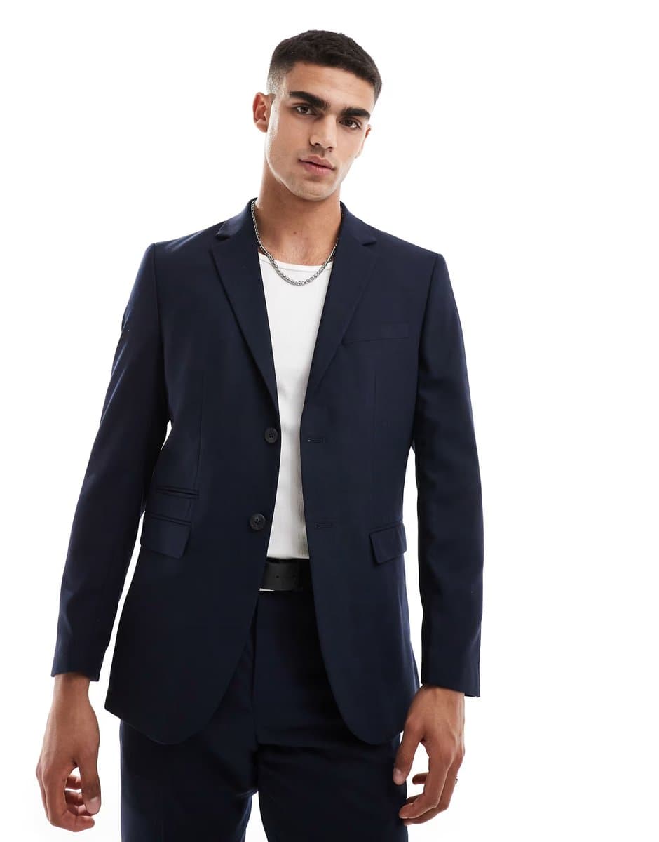ASOS ASOS Selected Wool Blend Slim Fit Navy Blazer