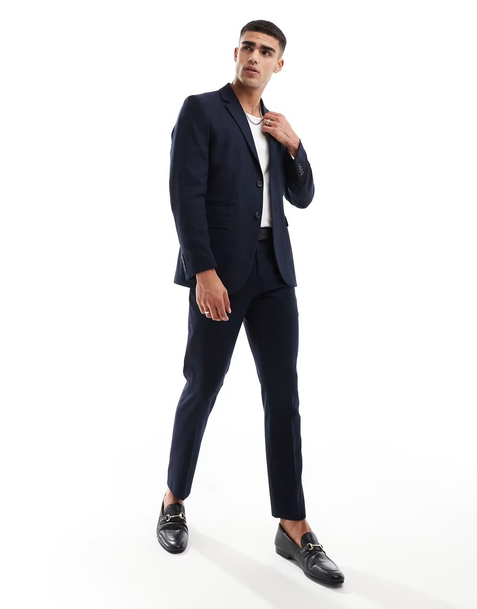 ASOS Selected wool blend slim fit suit jacket in navy - 3