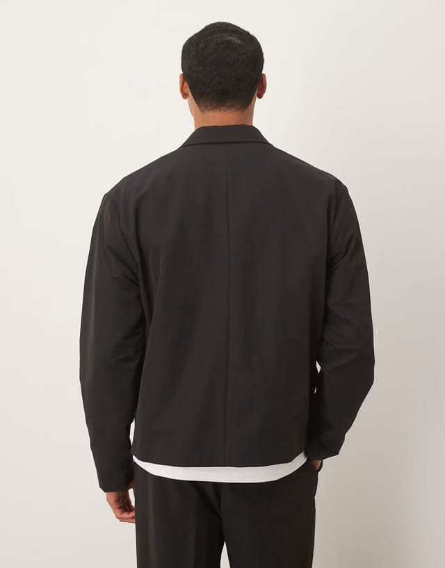 ASOS ASOS DESIGN boxy suit jacket in casual black tech fabric - 3