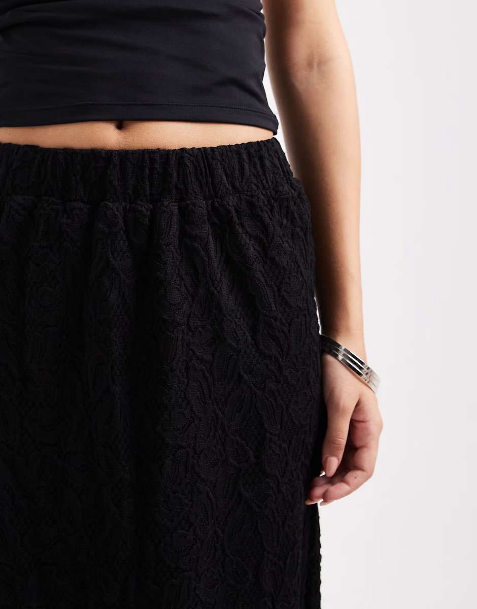 ASOS Pieces lace midi skirt in black - 3