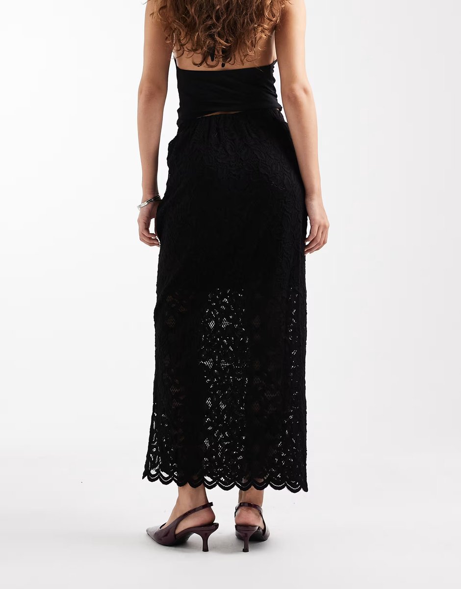 ASOS Pieces lace midi skirt in black - 4