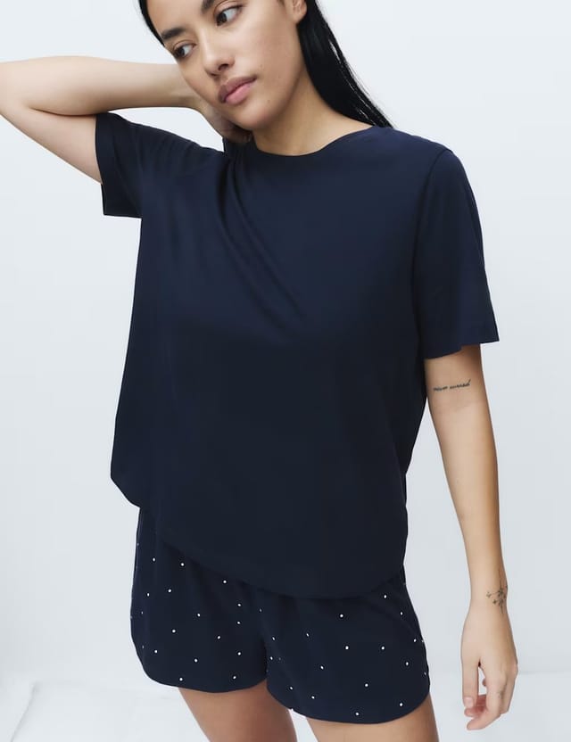 Marks & Spencer M&S Cotton Rich Printed Shortie Set Navy Mix - 3