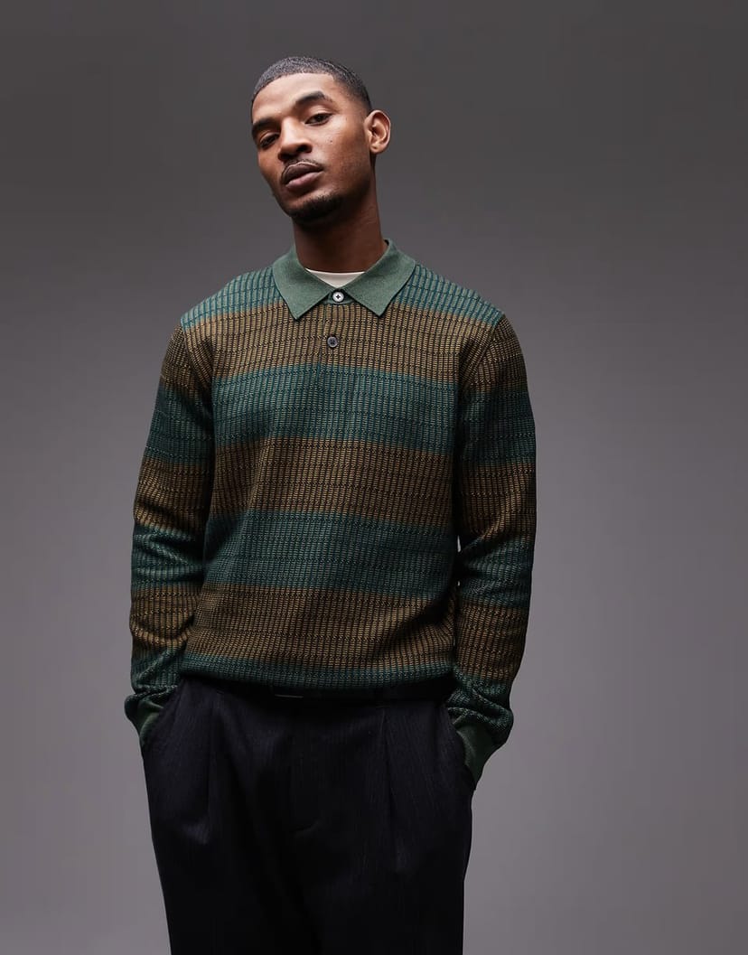 ASOS PS Paul Smith striped knitted jumper in green and brown - 1