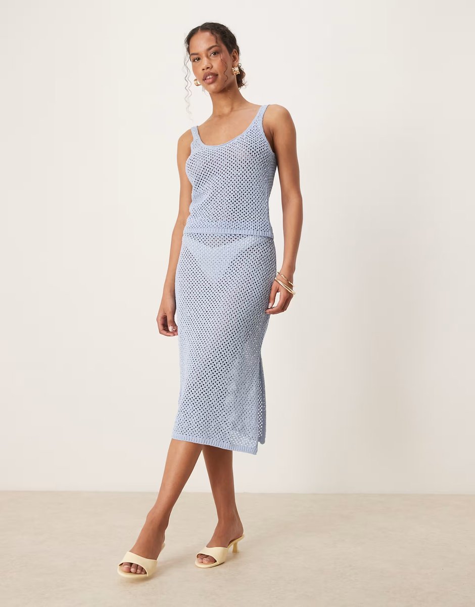 ASOS Mango crochet embelished vest midi skirt and co-ord in sky blue - 1