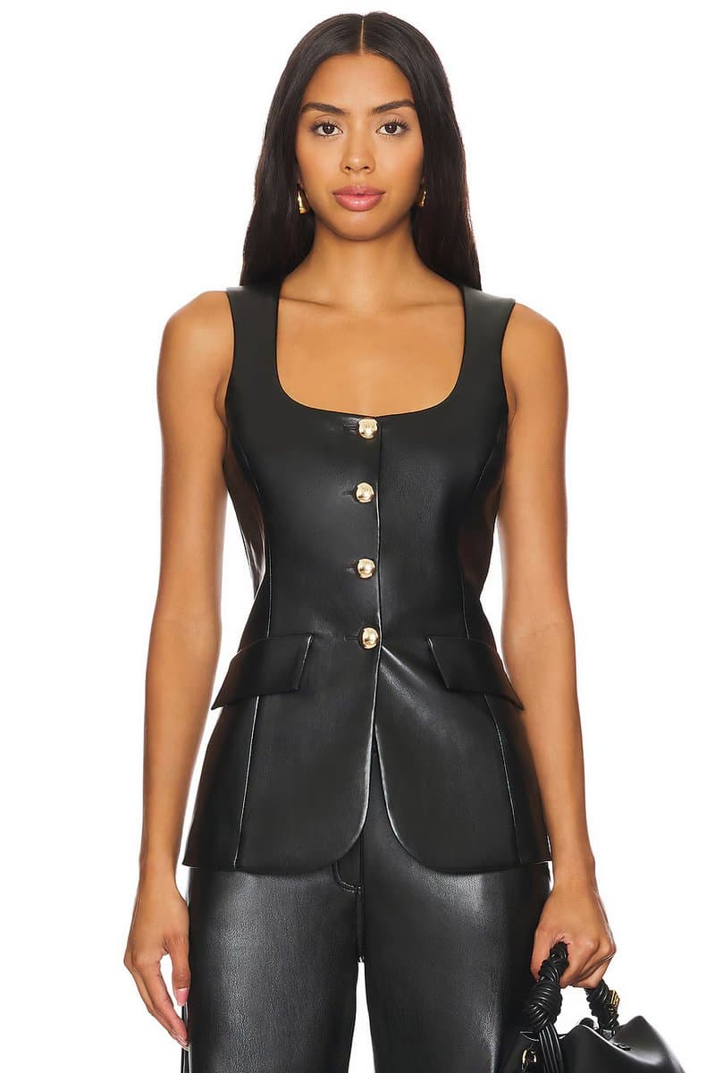 revolve revolve Sleeveless Leather Peplum Top in Black