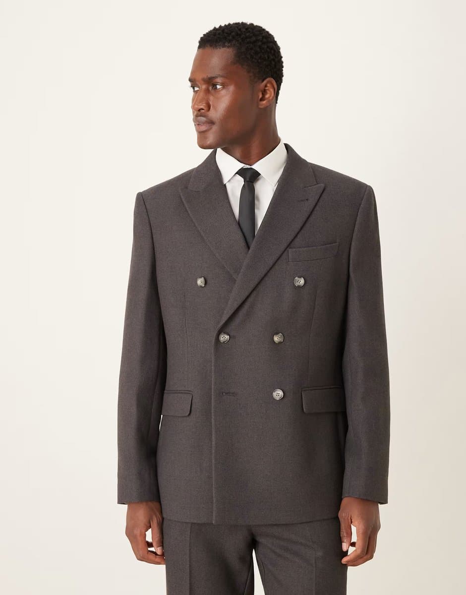 ASOS ASOS DESIGN brushed twill regular double breasted suit jacket in charcoal