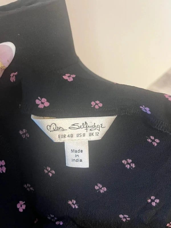 Miss Selfridge Miss Selfridge Black & Pink Ruched Sheer Mesh Crop Tie Long Sleeve Top Size 12 Very Good - 1
