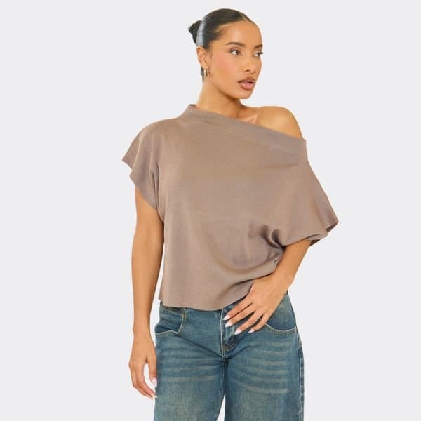 EGO EGO Brown Soft Knit Cape Sleeve Top