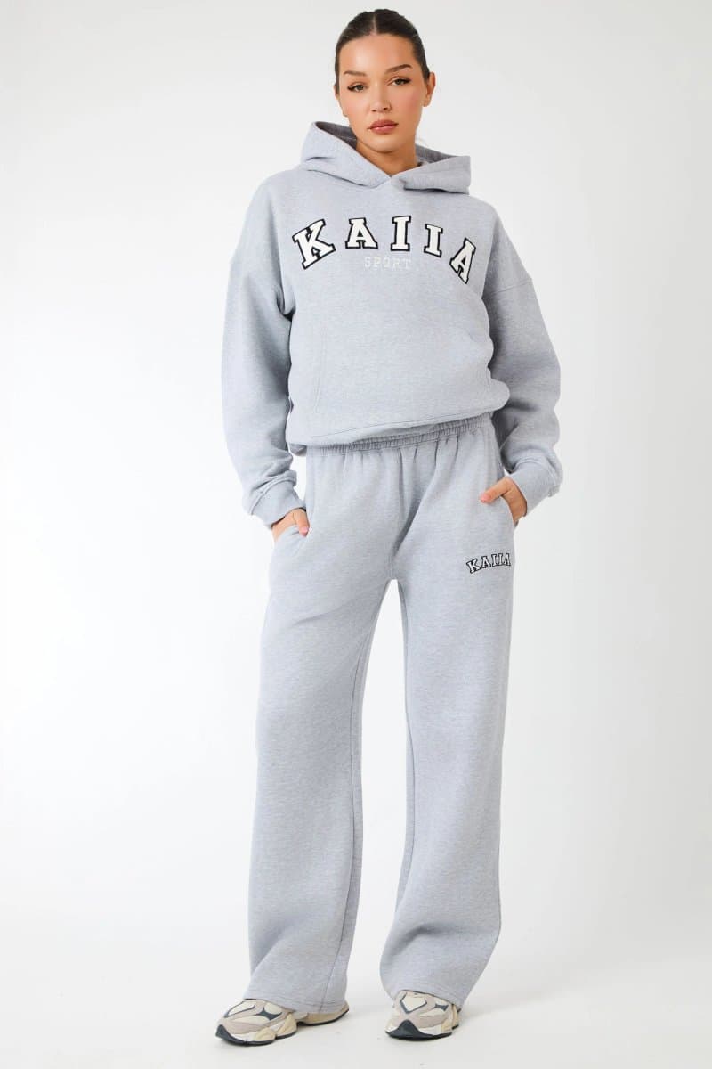 Kaiia Kaiia Logo Wide Leg Joggers Grey Marl & White