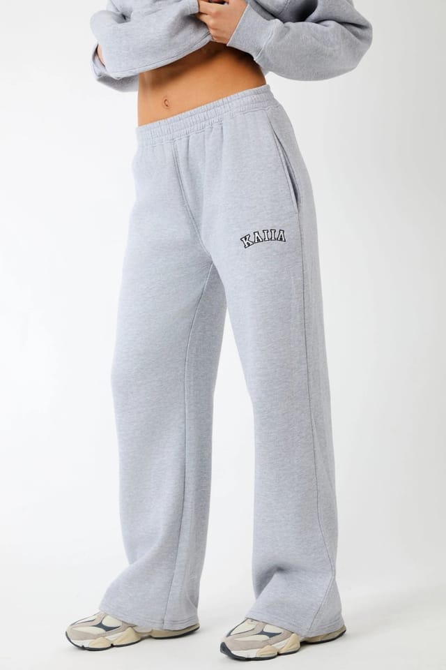 Kaiia Kaiia Logo Wide Leg Joggers Grey Marl & White - 2