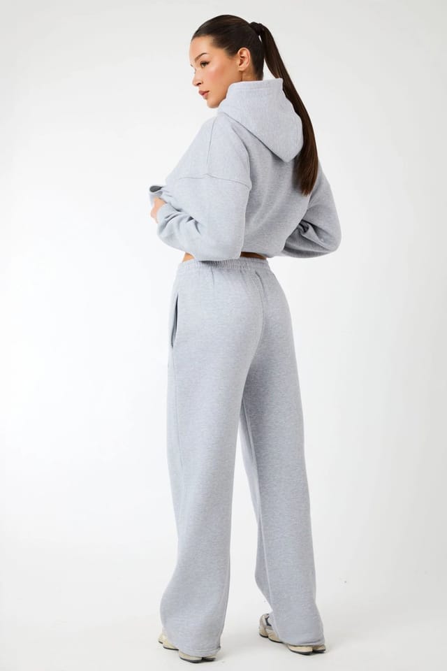 Kaiia Kaiia Logo Wide Leg Joggers Grey Marl & White - 3