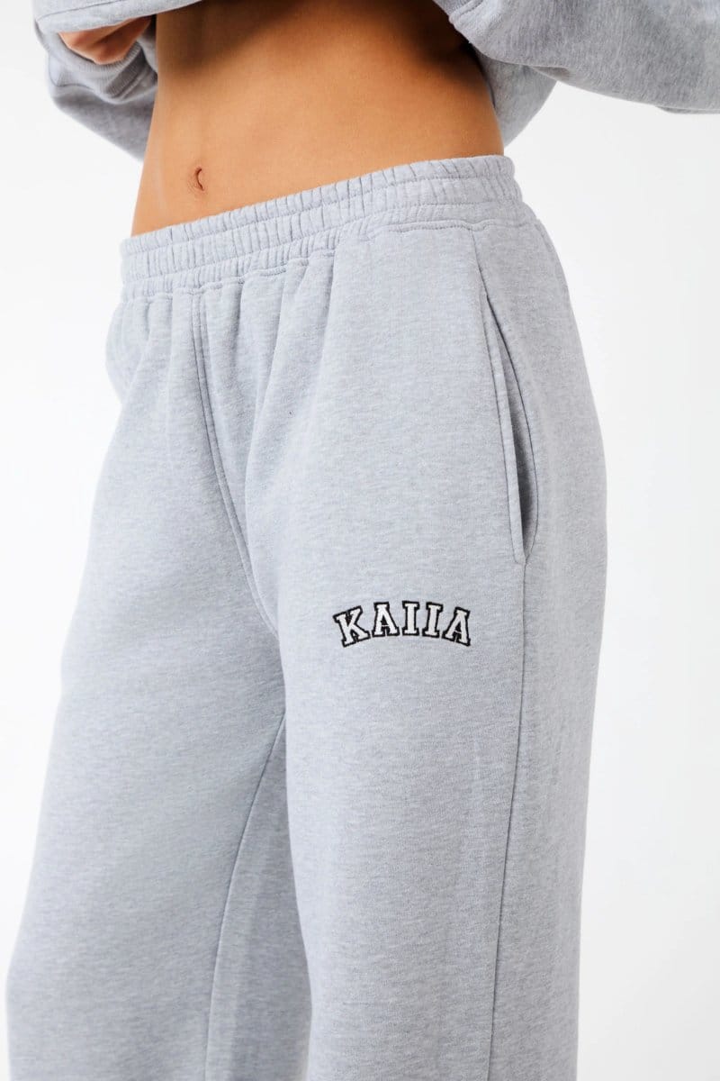 Kaiia Kaiia Logo Wide Leg Joggers Grey Marl & White - 4