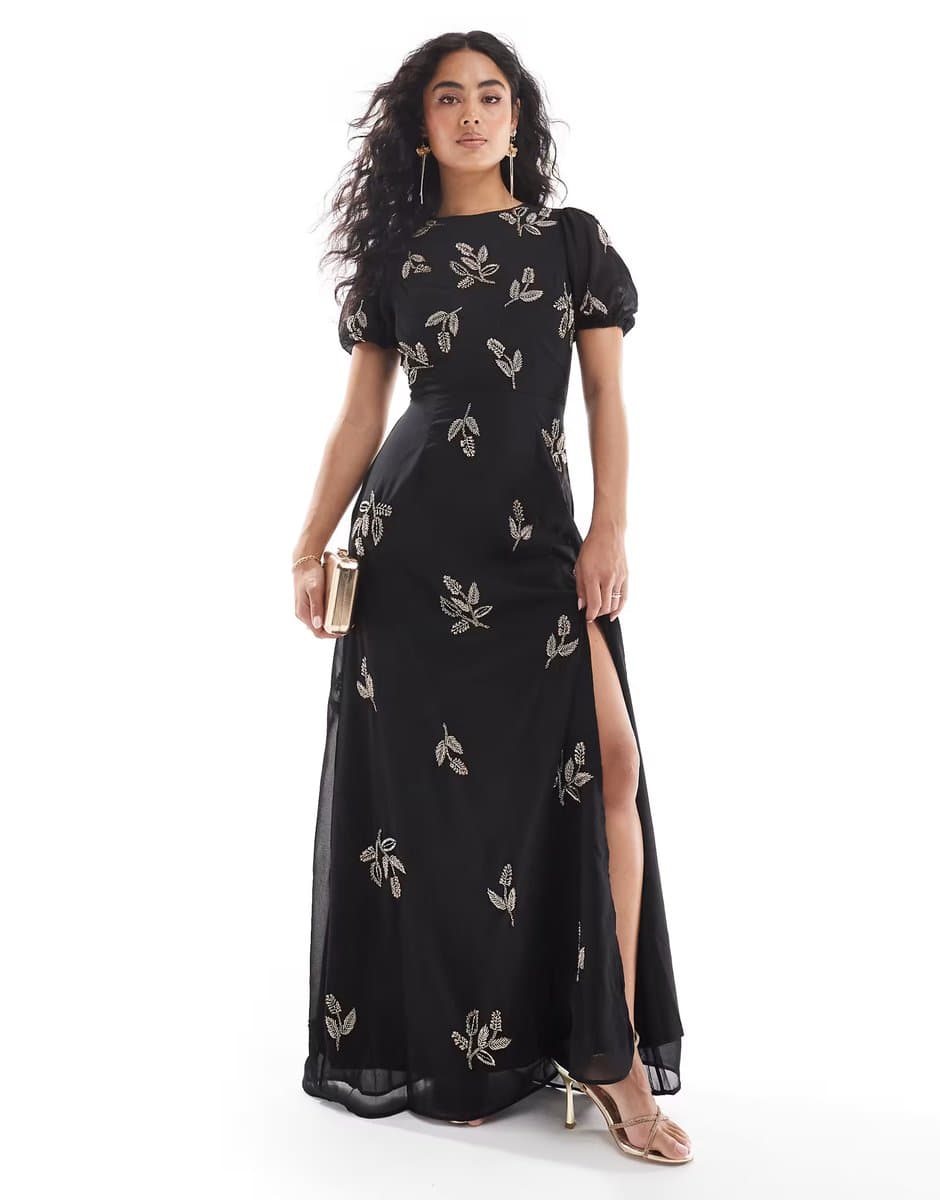 ASOS Maya Embellished open back maxi dress in black