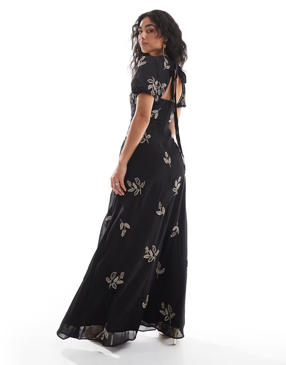 ASOS Maya Embellished open back maxi dress in black - 4