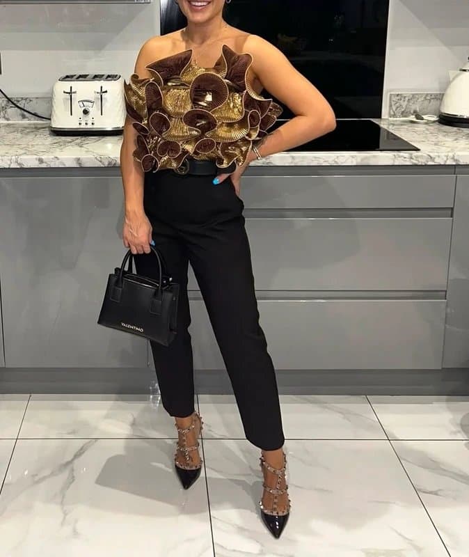 ASOS Gold ruffle body suit asos luxe