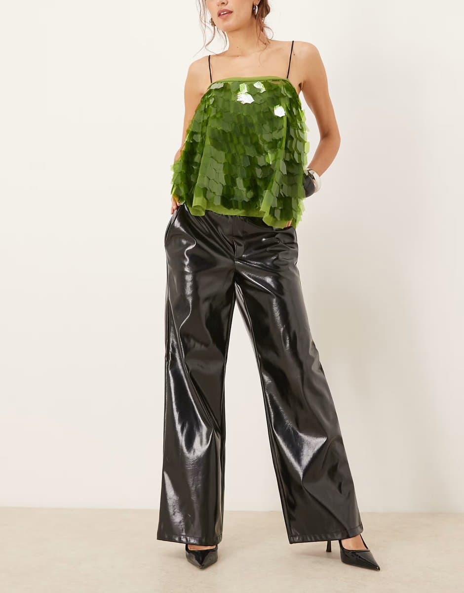 ASOS Gina Tricot coated PU straight trousers in black