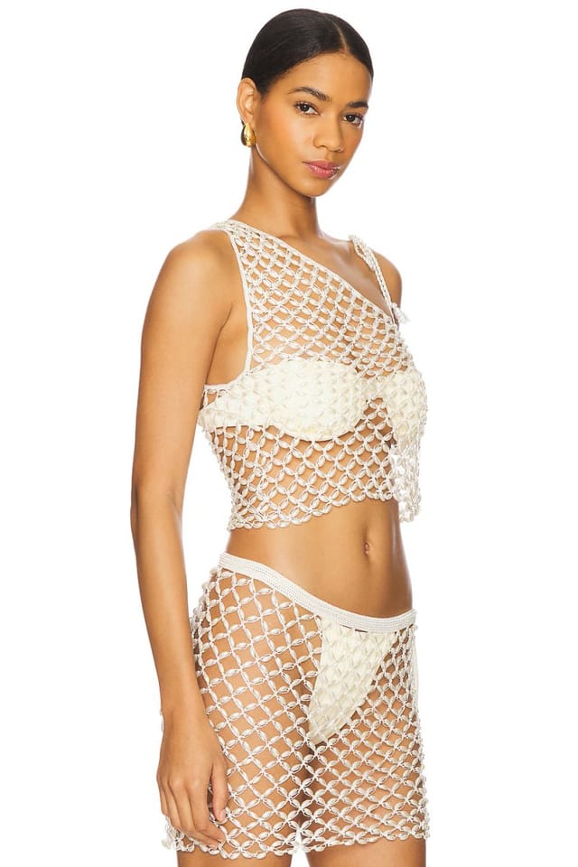 revolve Serene Hand Crochet Pearl Beaded One Shoulder Top - 2