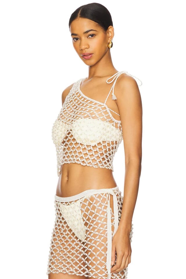 revolve Serene Hand Crochet Pearl Beaded One Shoulder Top - 3