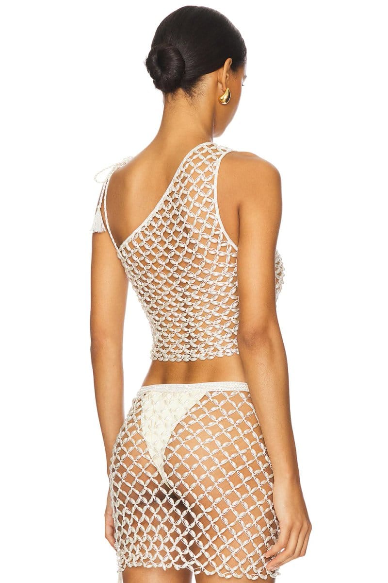 revolve Serene Hand Crochet Pearl Beaded One Shoulder Top - 4