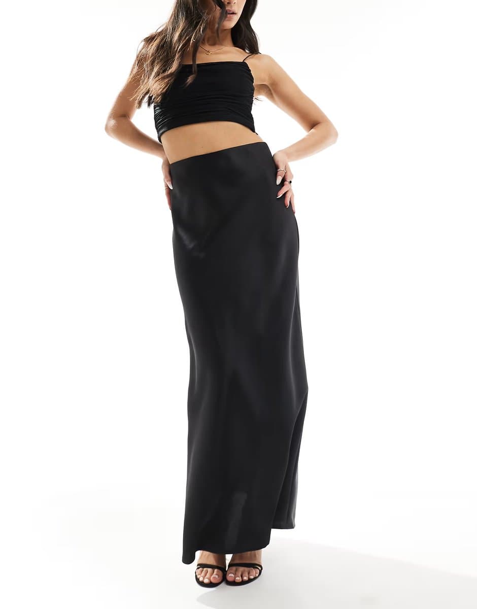 ASOS YAS satin bias cut maxi skirt in black - BLACK