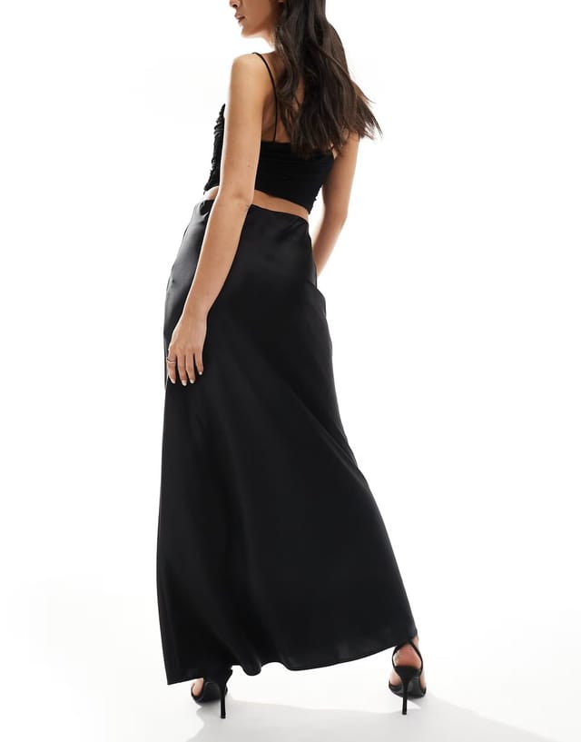 ASOS YAS satin bias cut maxi skirt in black - BLACK - 3