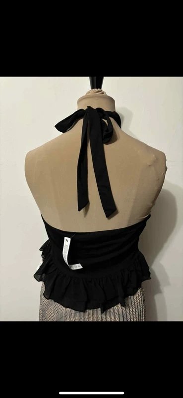 ASOS Design twist halter neck ruffle top in black size 10 - 4