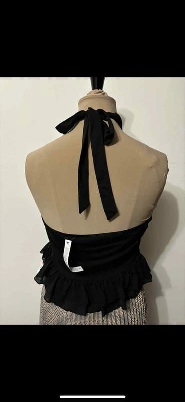 ASOS Design twist halter neck ruffle top in black size 10 - 4