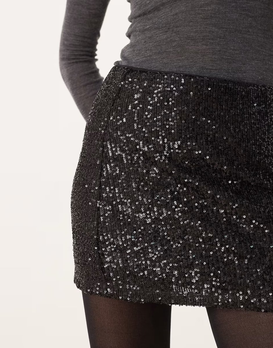 ASOS ASOS DESIGN allover sequin mini skirt in black - 3