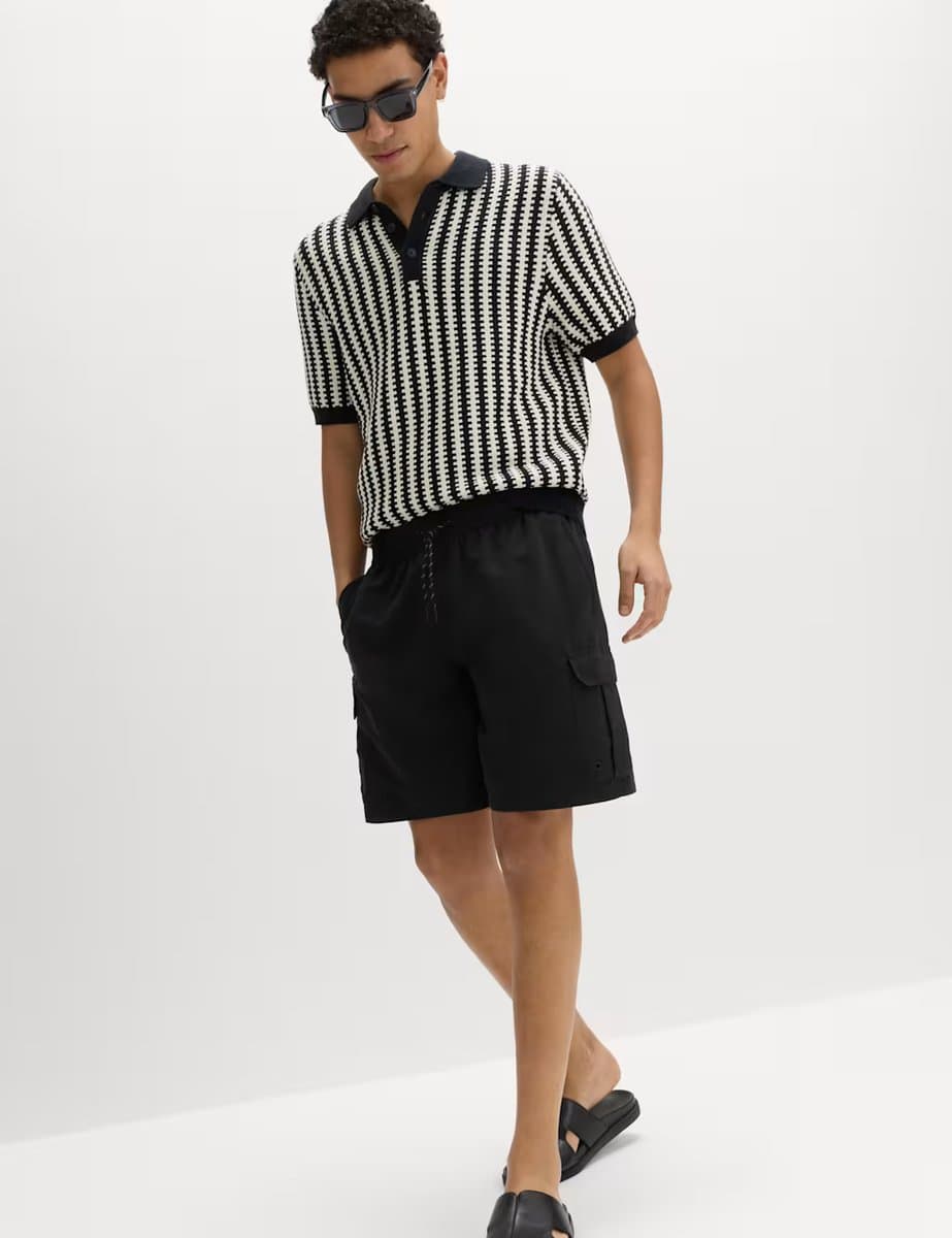 Marks & Spencer M&S Quick Dry Longer Length Cargo Swim Shorts in Black