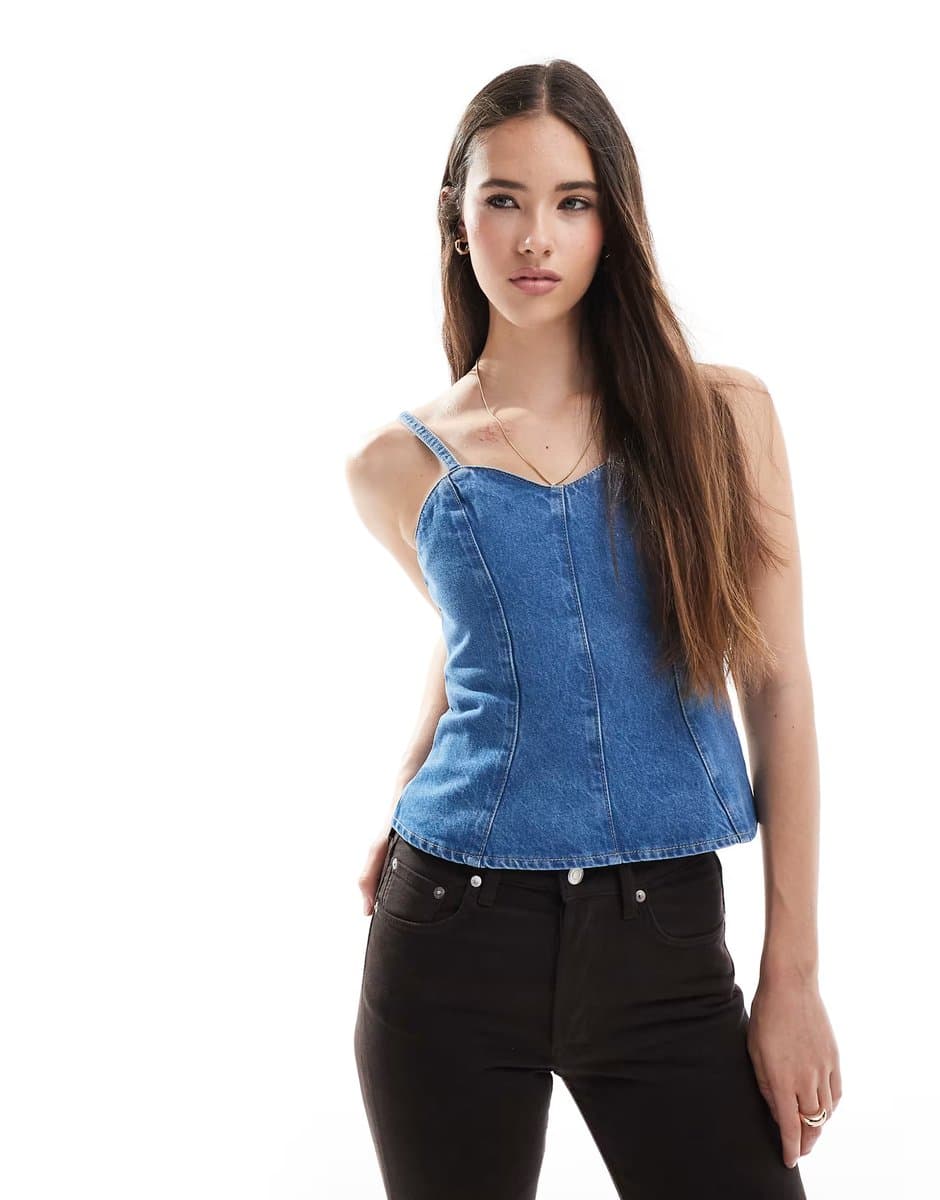 ASOS ASOS DESIGN cinched waist denim peplum top co-ord