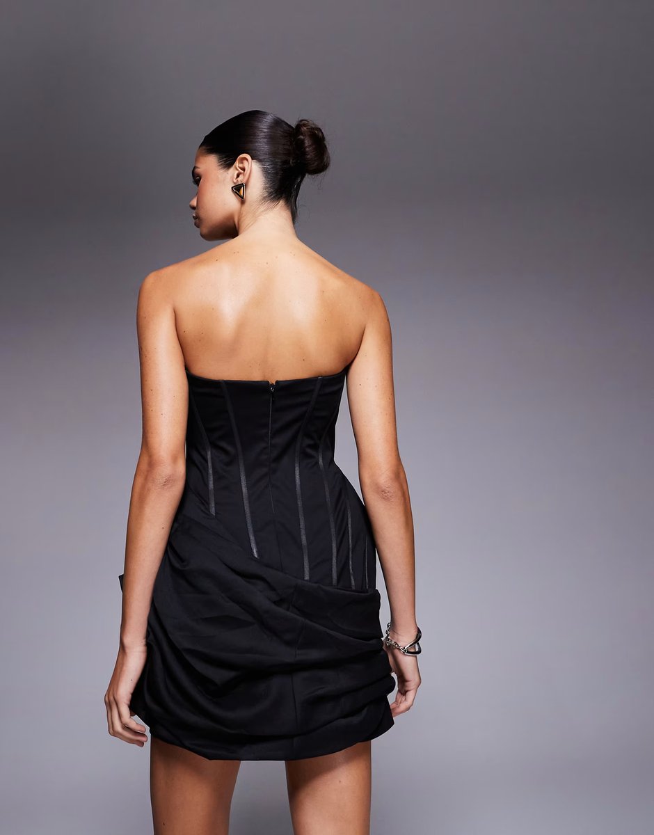 ASOS ASOS DESIGN organdie structured volume skirt mini dress with manipulated floral in black - 3