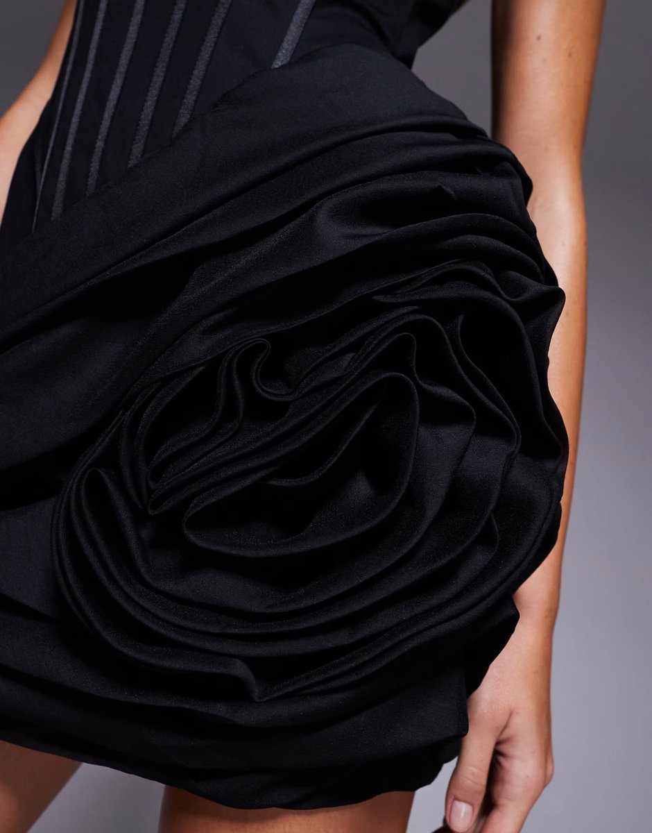 ASOS ASOS DESIGN organdie structured volume skirt mini dress with manipulated floral in black - 4