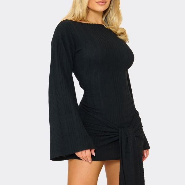 EGO Mid Waist Wrap Detail Mini Dress In Black, Women's Size UK 6 - 2