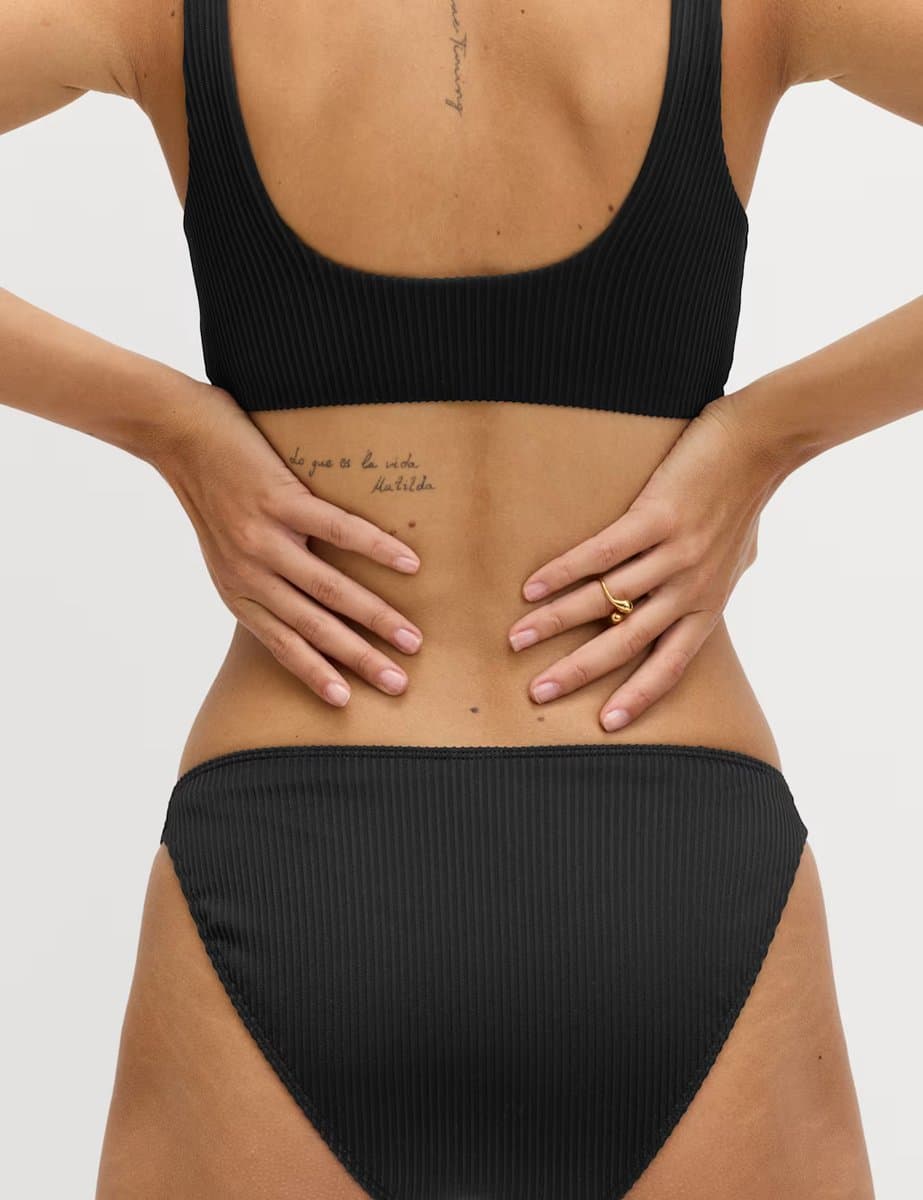 Marks & Spencer M&S Ribbed High Leg Bikini Bottoms in Black