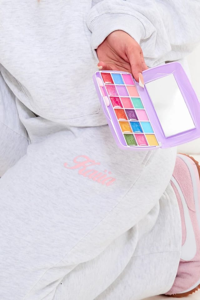 Kaiia Kaiia Wide Leg Joggers Light Grey Marl & Pink - 2