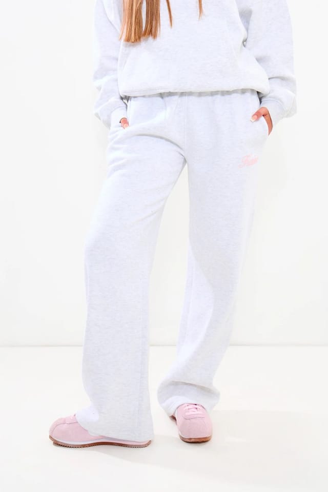 Kaiia Kaiia Wide Leg Joggers Light Grey Marl & Pink - 3