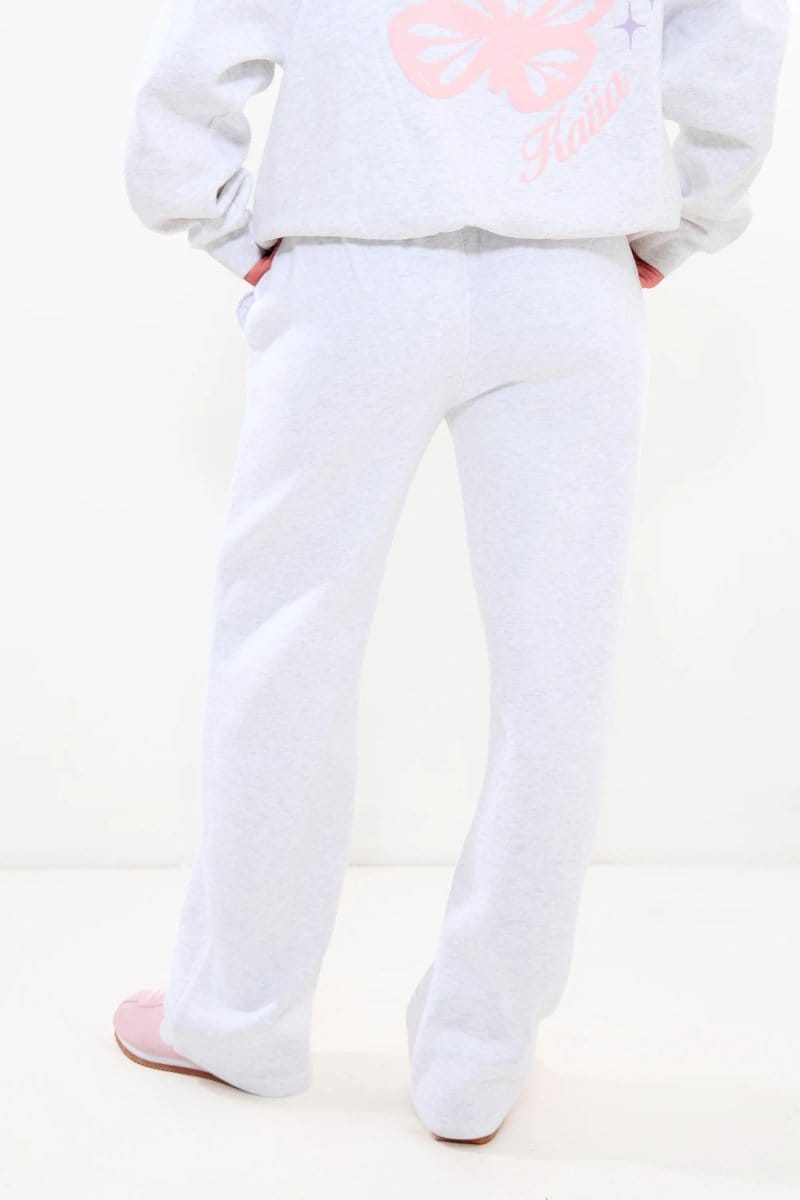 Kaiia Kaiia Wide Leg Joggers Light Grey Marl & Pink - 4