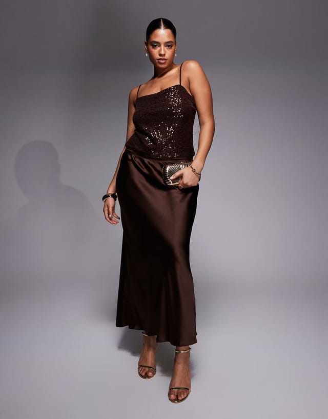 ASOS ASOS DESIGN Curve allover sequin cami top in chocolate - 3