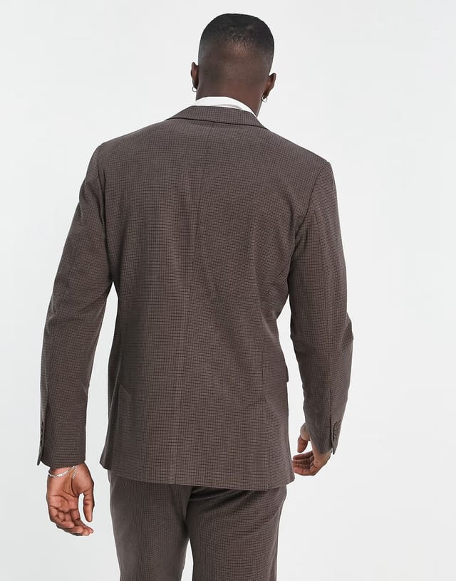 ASOS Selected Homme slim fit suit jacket in brown mini check - 2