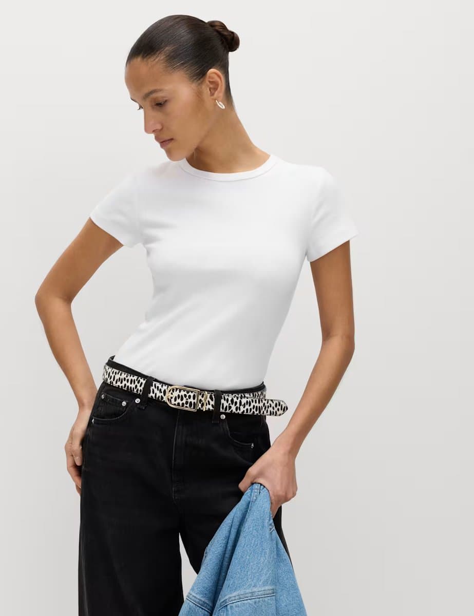 Marks & Spencer M&S Soft White Ribbed Slim Fit T-Shirt