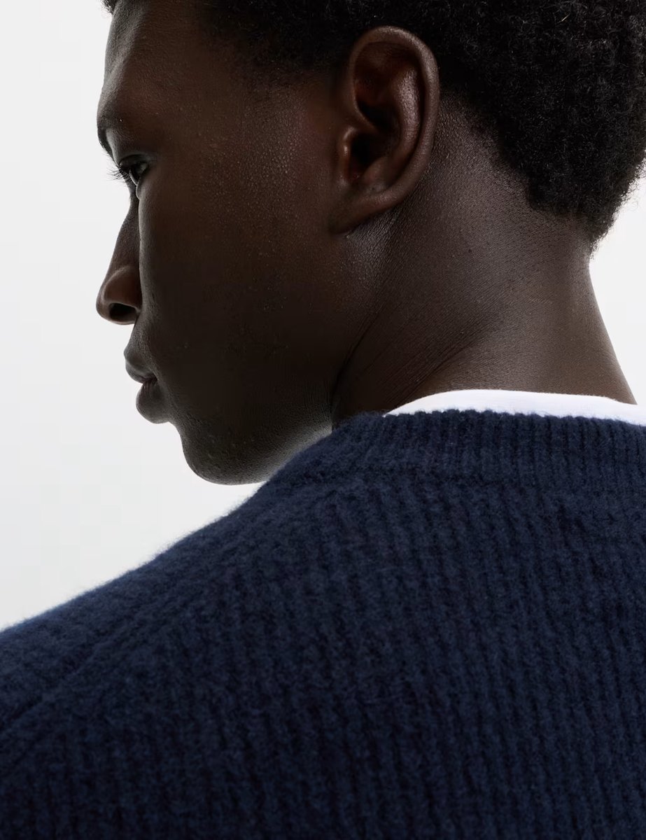 Marks & Spencer M&S Supersoft Ribbed Crew Neck Jumper with Wool Dark Navy - 2